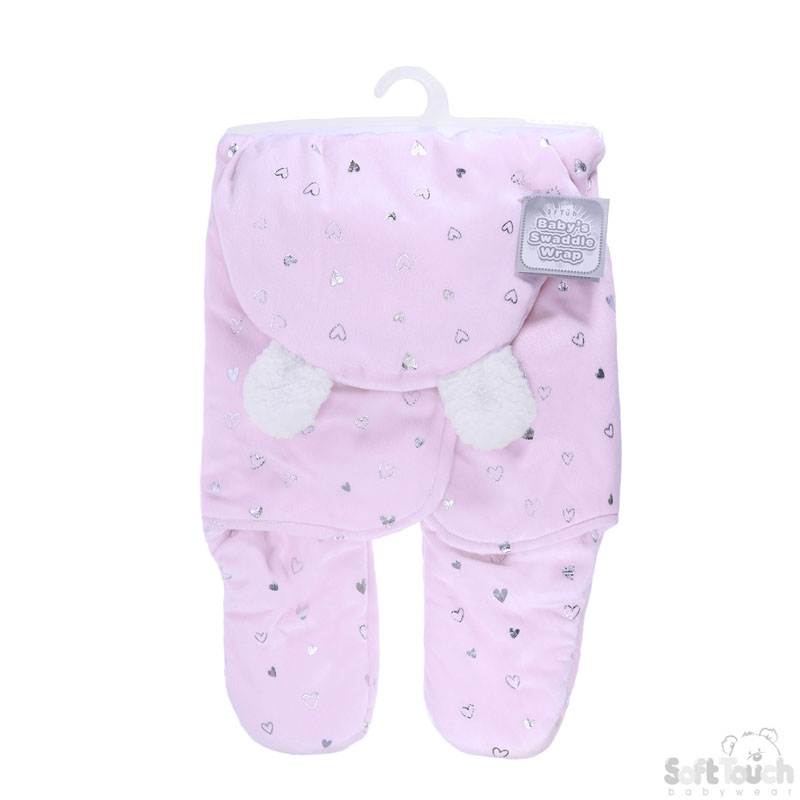 Pink W/Silver Hearts Swaddle Wrap No. SW102-P