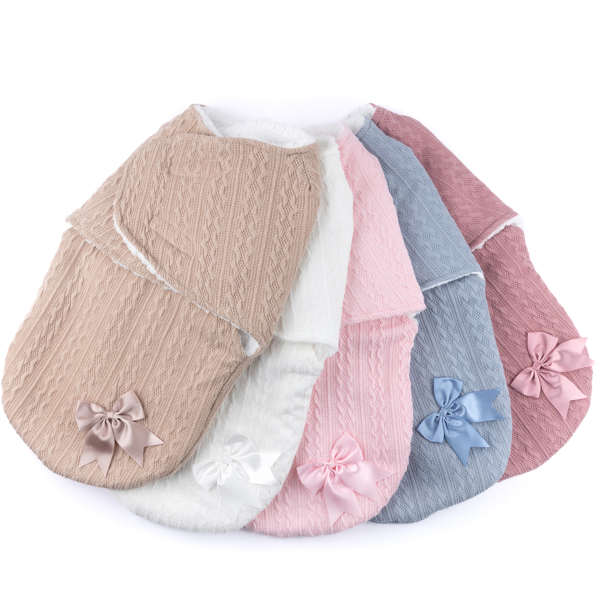 Dusty Pink Cable Swaddle Wrap w/Bow: SW188-DP